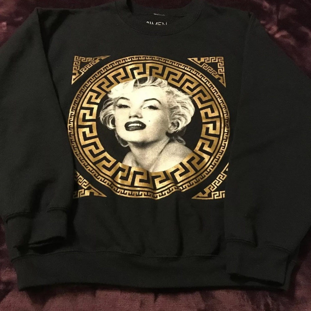 Marilyn Monroe Black & Gold Sweatshirt Women Large